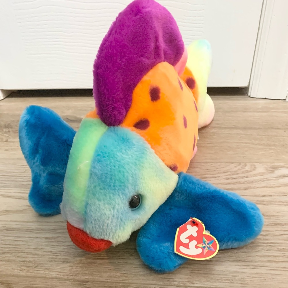 Ty 90s Y2k 1999 Colorful Tropical Kissy Fish Plush Lips NEW